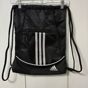 adidas Black Drawstring Backpack with White Stripes